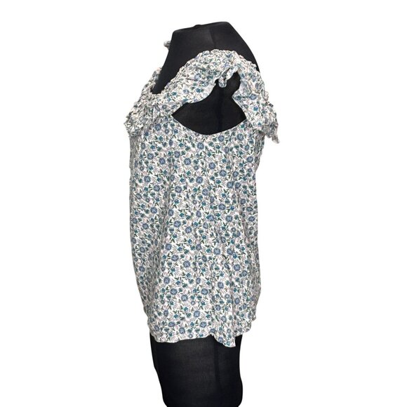 Loft Womens Floral Ruffle Sleeve Linen Blend Top Size S - Picture 2 of 9